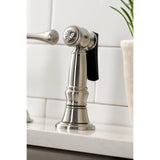 Restoration Two-Handle 4-Hole Deck Mount Bridge Kitchen Faucet with Brass Side Sprayer