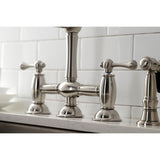 Restoration Two-Handle 4-Hole Deck Mount Bridge Kitchen Faucet with Brass Side Sprayer