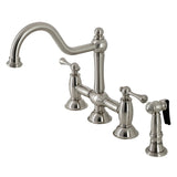 Restoration Two-Handle 4-Hole Deck Mount Bridge Kitchen Faucet with Brass Side Sprayer