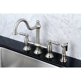 Restoration Two-Handle 4-Hole Deck Mount Bridge Kitchen Faucet with Brass Side Sprayer