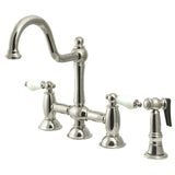 Restoration Two-Handle 4-Hole Deck Mount Bridge Kitchen Faucet with Brass Side Sprayer