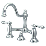 Restoration Two-Handle 3-Hole Deck Mount Bridge Bathroom Faucet with Brass Pop-Up