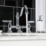 Restoration Two-Handle 3-Hole Deck Mount Bridge Bathroom Faucet with Brass Pop-Up