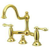 Restoration Two-Handle 3-Hole Deck Mount Bridge Bathroom Faucet with Brass Pop-Up