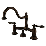 Restoration Two-Handle 3-Hole Deck Mount Bridge Bathroom Faucet with Brass Pop-Up