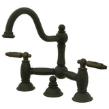 Restoration Two-Handle 3-Hole Deck Mount Bridge Bathroom Faucet with Brass Pop-Up