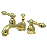 Restoration Two-Handle 3-Hole Deck Mount Mini-Widespread Bathroom Faucet with Brass Pop-Up