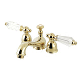 Wilshire Two-Handle 3-Hole Deck Mount Mini-Widespread Bathroom Faucet with Brass Pop-Up