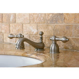 Restoration Two-Handle 3-Hole Deck Mount Mini-Widespread Bathroom Faucet with Brass Pop-Up