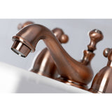 Restoration Two-Handle 3-Hole Deck Mount Mini-Widespread Bathroom Faucet with Brass Pop-Up