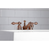 Restoration Two-Handle 3-Hole Deck Mount Mini-Widespread Bathroom Faucet with Brass Pop-Up