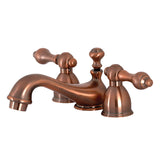 Restoration Two-Handle 3-Hole Deck Mount Mini-Widespread Bathroom Faucet with Brass Pop-Up