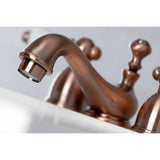 Restoration Two-Handle 3-Hole Deck Mount Mini-Widespread Bathroom Faucet with Brass Pop-Up