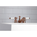 Restoration Two-Handle 3-Hole Deck Mount Mini-Widespread Bathroom Faucet with Brass Pop-Up