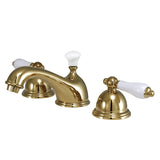 Restoration Two-Handle 3-Hole Deck Mount Widespread Bathroom Faucet with Brass Pop-Up Drain