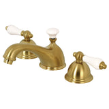 Restoration Two-Handle 3-Hole Deck Mount Widespread Bathroom Faucet with Brass Pop-Up Drain