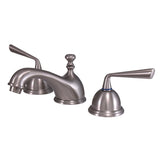 Silver Sage Two-Handle 3-Hole Deck Mount Widespread Bathroom Faucet with Brass Pop-Up Drain