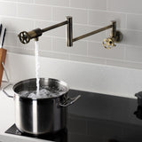 Wendell Two-Handle 1-Hole Wall Mount Pot Filler with Knurled Handle