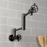 Wendell Two-Handle 1-Hole Wall Mount Pot Filler with Knurled Handle