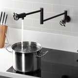 Wendell Two-Handle 1-Hole Wall Mount Pot Filler with Knurled Handle