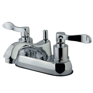 Double-Handle 3-Hole Deck Mount 4-Inch Centerset Bathroom Faucet with Brass Pop-Up