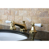 Metropolitan Two-Handle 3-Hole Deck Mount Widespread Bathroom Faucet with Brass Pop-Up Drain