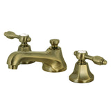 Tudor Two-Handle 3-Hole Deck Mount Widespread Bathroom Faucet with Brass Pop-Up Drain