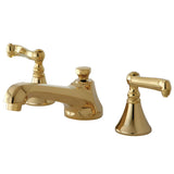 Two-Handle 3-Hole Deck Mount Widespread Bathroom Faucet with Brass Pop-Up Drain