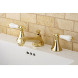 Two-Handle 3-Hole Deck Mount Widespread Bathroom Faucet with Brass Pop-Up Drain