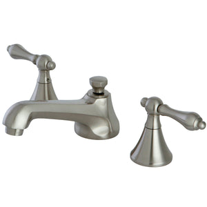 Two-Handle 3-Hole Deck Mount Widespread Bathroom Faucet with Brass Pop-Up Drain