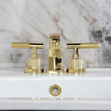 Convergent Two-Handle 3-Hole Deck Mount Widespread Bathroom Faucet with Knurled Handle and Brass Pop-Up Drain