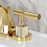 Convergent Two-Handle 3-Hole Deck Mount Widespread Bathroom Faucet with Knurled Handle and Brass Pop-Up Drain