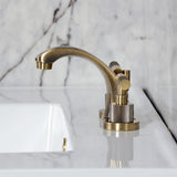 Convergent Two-Handle 3-Hole Deck Mount Widespread Bathroom Faucet with Knurled Handle and Brass Pop-Up Drain