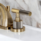 Convergent Two-Handle 3-Hole Deck Mount Widespread Bathroom Faucet with Knurled Handle and Brass Pop-Up Drain