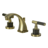 Convergent Two-Handle 3-Hole Deck Mount Widespread Bathroom Faucet with Knurled Handle and Brass Pop-Up Drain