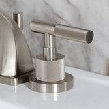 Convergent Two-Handle 3-Hole Deck Mount Widespread Bathroom Faucet with Knurled Handle and Brass Pop-Up Drain