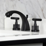 Convergent Two-Handle 3-Hole Deck Mount Widespread Bathroom Faucet with Knurled Handle and Brass Pop-Up Drain