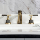 Convergent Two-Handle 3-Hole Deck Mount Widespread Bathroom Faucet with Knurled Handle and Brass Pop-Up Drain