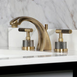 Convergent Two-Handle 3-Hole Deck Mount Widespread Bathroom Faucet with Knurled Handle and Brass Pop-Up Drain