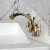 Convergent Two-Handle 3-Hole Deck Mount Widespread Bathroom Faucet with Knurled Handle and Brass Pop-Up Drain