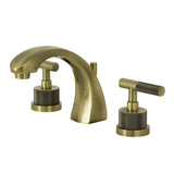 Convergent Two-Handle 3-Hole Deck Mount Widespread Bathroom Faucet with Knurled Handle and Brass Pop-Up Drain