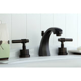 Milano Two-Handle 3-Hole Deck Mount Widespread Bathroom Faucet with Brass Pop-Up Drain