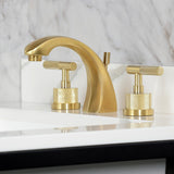 Convergent Two-Handle 3-Hole Deck Mount Widespread Bathroom Faucet with Knurled Handle and Brass Pop-Up Drain