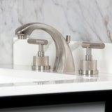 Convergent Two-Handle 3-Hole Deck Mount Widespread Bathroom Faucet with Knurled Handle and Brass Pop-Up Drain