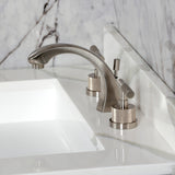 Convergent Two-Handle 3-Hole Deck Mount Widespread Bathroom Faucet with Knurled Handle and Brass Pop-Up Drain