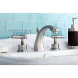 Milano Two-Handle 3-Hole Deck Mount Widespread Bathroom Faucet with Brass Pop-Up Drain