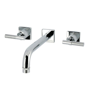 Convergent Two-Handle 3-Hole Wall Mount Roman Tub Faucet with Knurled Handle