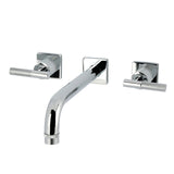 Convergent Two-Handle 3-Hole Wall Mount Roman Tub Faucet with Knurled Handle