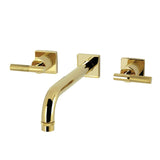 Convergent Two-Handle 3-Hole Wall Mount Roman Tub Faucet with Knurled Handle