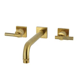 Convergent Two-Handle 3-Hole Wall Mount Roman Tub Faucet with Knurled Handle